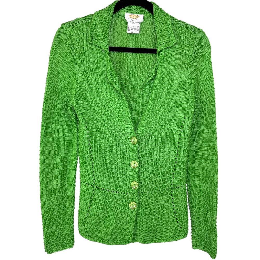 Talbots Petites Green Mercerized Cotton Knit Sweater Blazer - Size 0P